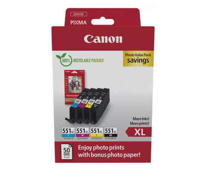 Tusz CANON Zestaw 4 tuszów CLI-551XL CMYK + papier foto 50 szt
